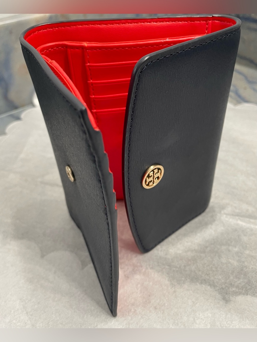 Tory Burch Dark Navy Blue and Red Women's Wallet - Picture 5 of 15
